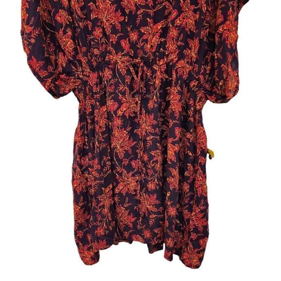 Lands' End Women's Purple/Navy/Red Modal Floral V-Neck Drawstring Swim Cover Up - Picture 8 of 15
